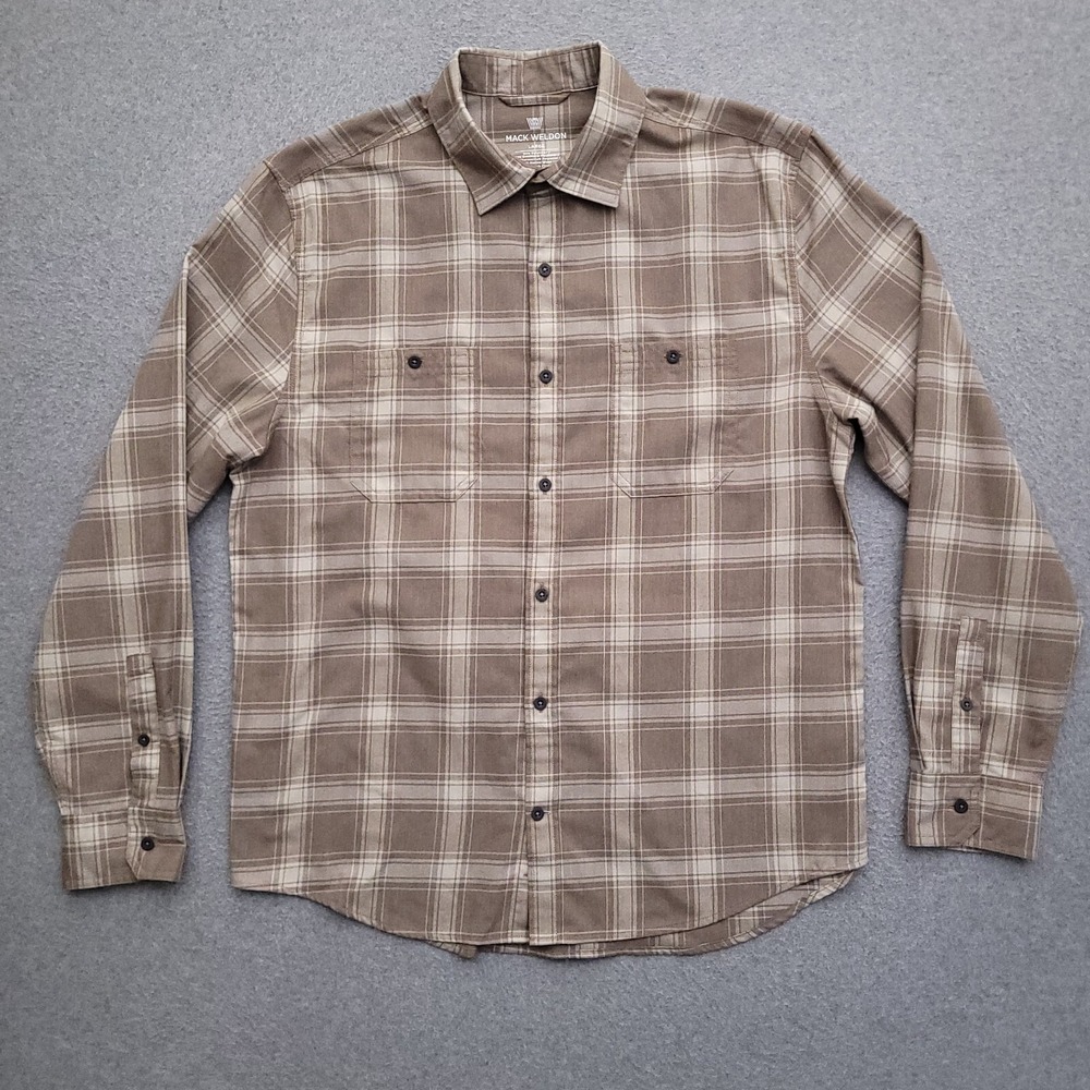 Mack Weldon Button Up Shirt Mens Large CoolMax Thermolite Merino Wool Brown